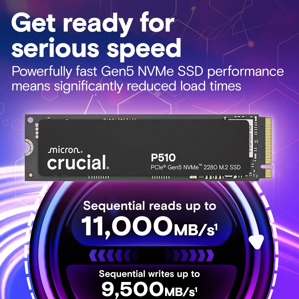 Crucial Internal SSD 1TB Gen5 NVMe 2280 (P510) view 3